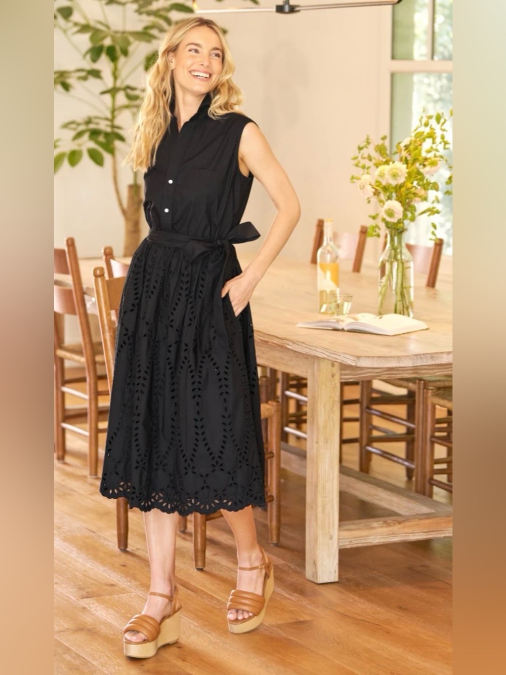 FRANK & EILEEN Grace Sleeveless Cotton Eyelet Dress in Black Size Small